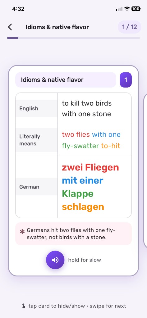 Saymora color-coded idiom card