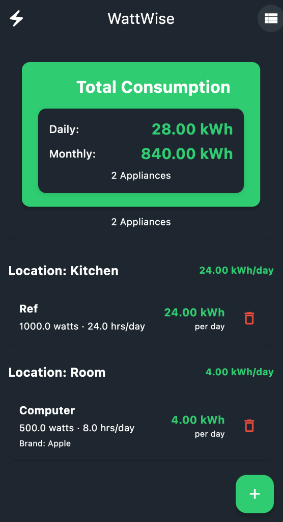 WattWise App Screen - Location Analysis